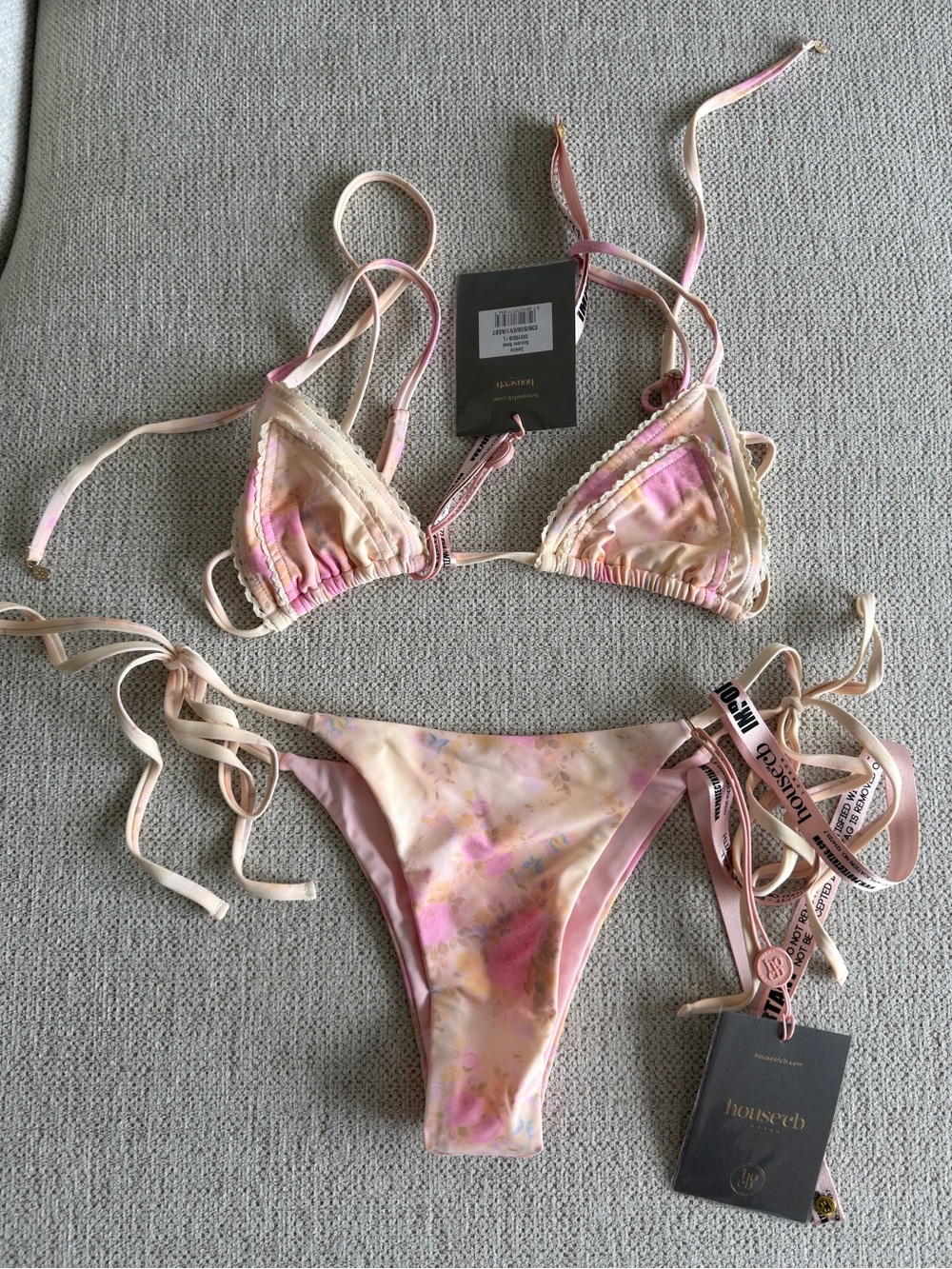 Women’s Pink Marble Tie-Side Bikini Set
